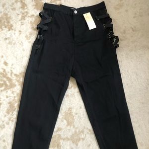 Black Skinny Jeans With Mesh & Strap Side Panels